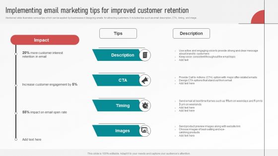 Customer Retention With Email Advertising Campaign Plan Implementing Email Marketing Tips For Improved Sample PDF