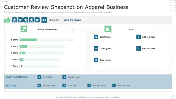 Customer Review Snapshot On Apparel Business Ideas PDF