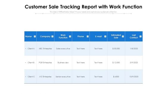 Customer Sale Tracking Report With Work Function Ppt PowerPoint Presentation Gallery Smartart PDF