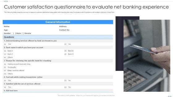 Customer Satisfaction Questionnaire To Evaluate Net Banking Experience Microsoft PDF