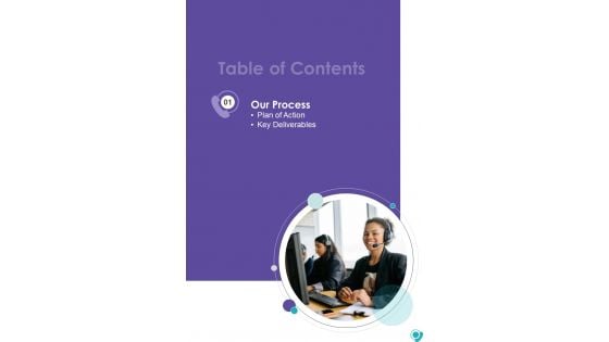 Customer Service Center Proposal Table Of Contents One Pager Sample Example Document