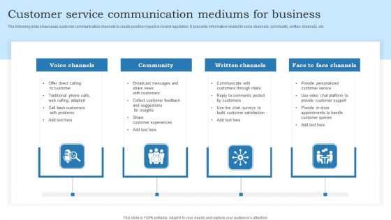 Customer Service Communication Mediums For Business Mockup PDF