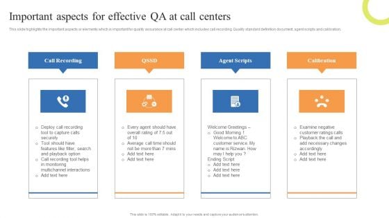 Customer Support Center Important Aspects For Effective QA At Call Centers Pictures PDF