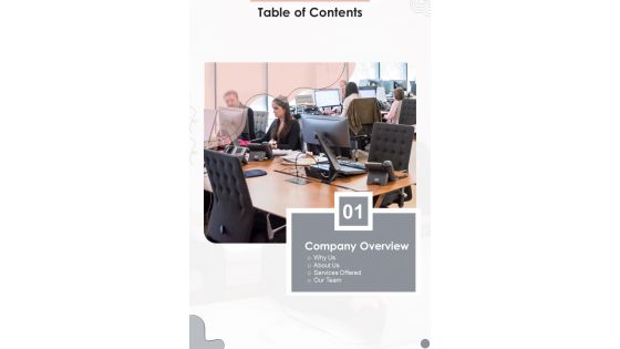 Customer Support Centre Proposal Table Of Contents One Pager Sample Example Document