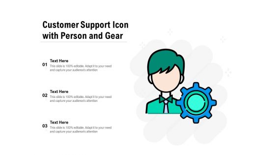 Customer Support Icon With Person And Gear Ppt PowerPoint Presentation Gallery Format PDF