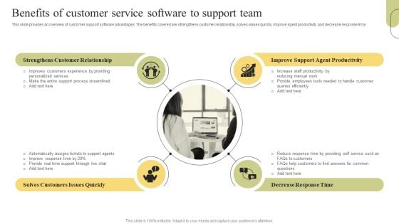 Customer Support Services Benefits Of Customer Service Software To Support Team Background PDF