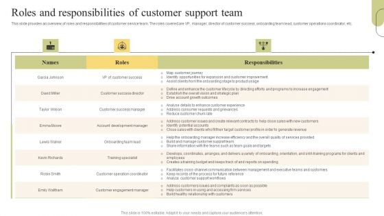 Customer Support Services Roles And Responsibilities Of Customer Support Team Elements PDF