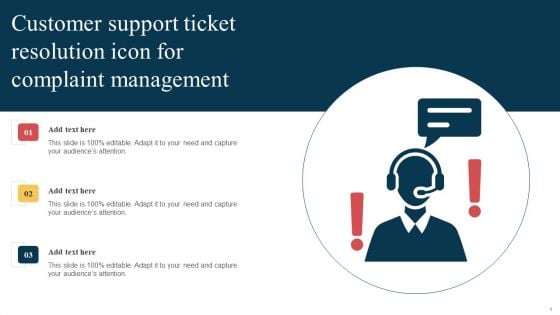 Customer Support Ticket Resolution Icon For Complaint Management Elements PDF