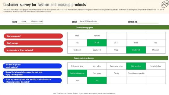 Customer Survey For Fashion And Makeup Products Survey SS