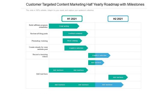 Customer Targeted Content Marketing Half Yearly Roadmap With Milestones Summary