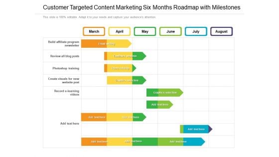 Customer Targeted Content Marketing Six Months Roadmap With Milestones Professional