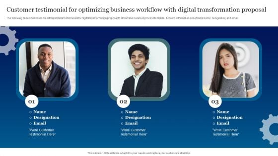 Customer Testimonial For Optimizing Business Workflow With Digital Transformation Proposal Background PDF