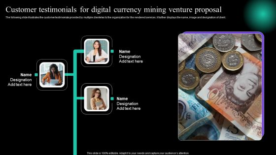 Customer Testimonials For Digital Currency Mining Venture Proposal Mockup PDF