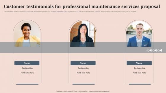 Customer Testimonials For Professional Maintenance Services Proposal Clipart PDF