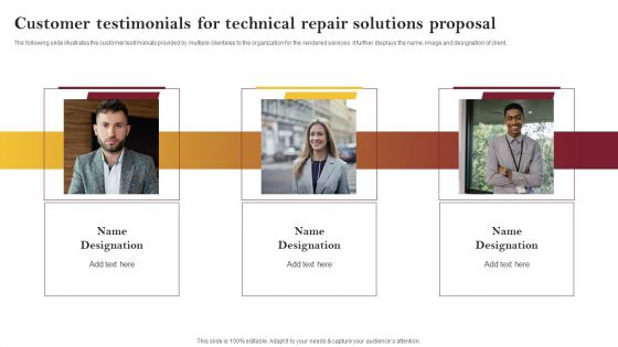 Customer Testimonials For Technical Repair Solutions Proposal Information PDF