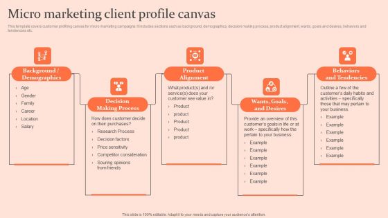 Customised Advertising Strategies Micro Marketing Client Profile Canvas Download PDF