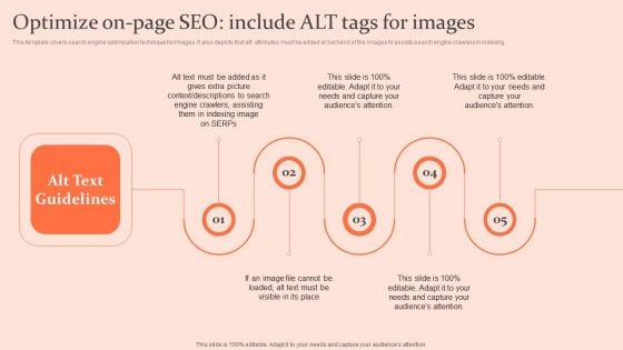 Customised Advertising Strategies Optimize On Page Seo Include Alt Tags For Background PDF