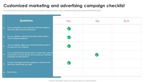 Customized Marketing And Advertising Campaign Checklist Ppt Outline Deck PDF