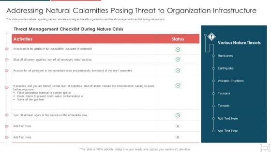 Cyber Security Administration In Organization Addressing Natural Calamities Posing Threat Sample PDF