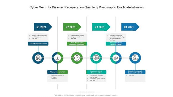 Cyber Security Disaster Recuperation Quarterly Roadmap To Eradicate Intrusion Icons