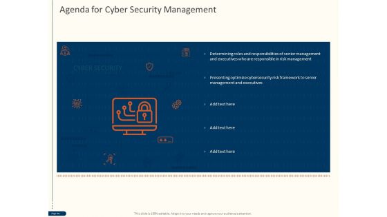 Cyber Security For Your Organization Agenda For Cyber Security Management Ppt Tips PDF