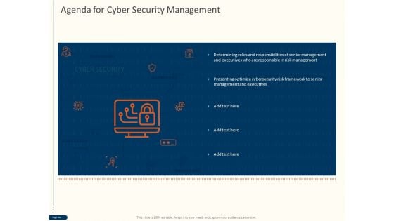 Cyber Security For Your Organization Agenda For Cyber Security Management Ppt Tips PDF Cyber Security For Your Organization Agenda For Cyber Security Management Ppt Tips PDF