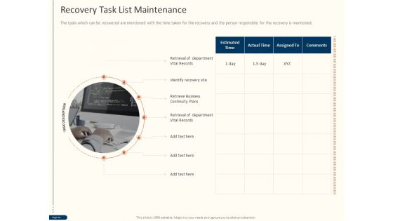 Cyber Security For Your Organization Recovery Task List Maintenance Ppt Layouts Designs Download PDF