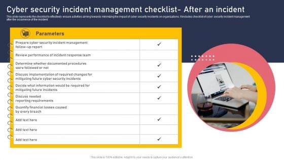 Cyber Security Incident Management Checklist After An Incident Elements PDF