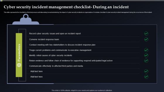 Cyber Security Incident Management Checklist During An Incident Summary PDF