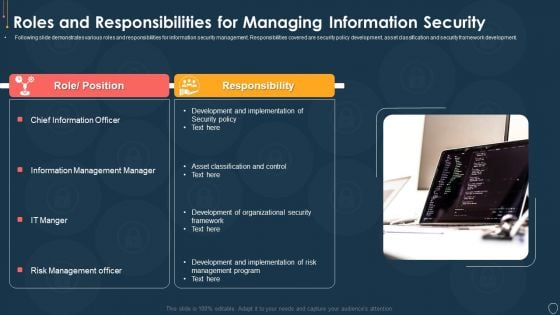 Cyber Security Risk Management Plan Roles And Responsibilities For Managing Information Security Mockup PDF