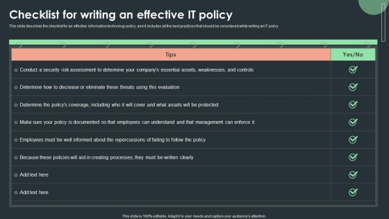 Cybersecurity Guidelines IT Checklist For Writing An Effective IT Policy Rules PDF