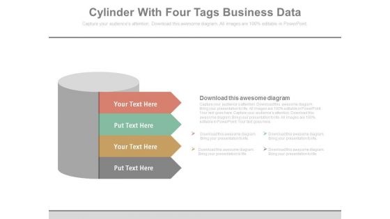 Cylinder With Four Corporate Marketing Steps Powerpoint Template