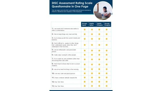 DISC Assessment Rating Scale Questionnaire In One Page PDF Document PPT Template