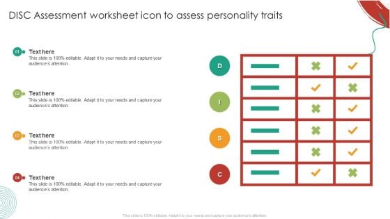 DISC Assessment Worksheet Icon To Assess Personality Traits Inspiration PDF