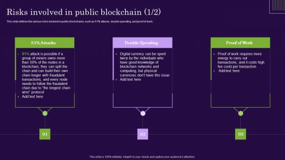 DLT Technology Risks Involved In Public Blockchain Ppt Infographic Template Elements PDF