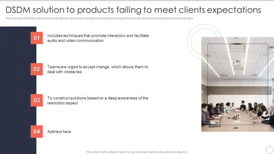 DSDM Solution To Products Failing To Meet Clients Expectations Dynamic System Development Model Icons PDF