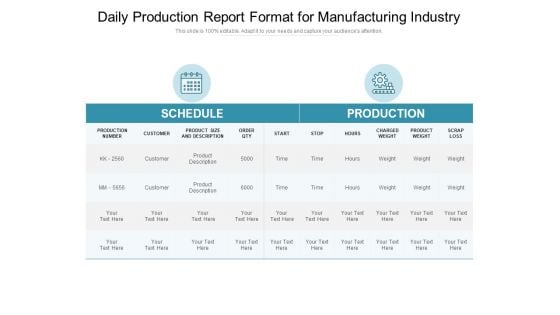 Daily Production Report Format For Manufacturing Industry Ppt PowerPoint Presentation Pictures Example Topics PDF