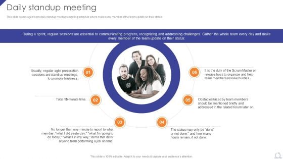 Daily Standup Meeting Agile Project Development Strategies Pictures PDF