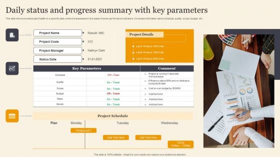 Daily Status And Progress Summary With Key Parameters Brochure PDF