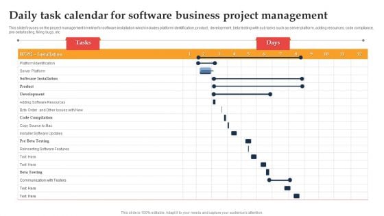 Daily Task Calendar For Software Business Project Management Ppt Professional Themes PDF