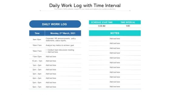 Daily Work Log With Time Interval Ppt PowerPoint Presentation File Clipart PDF