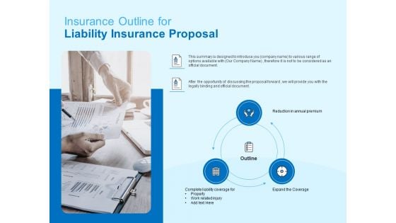 Damage Security Insurance Proposal Insurance Outline For Liability Insurance Proposal Ppt Visual Aids Show PDF