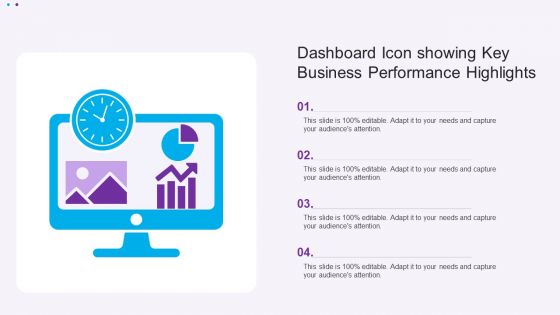 Dashboard Icon Showing Key Business Performance Highlights Ppt Show Portfolio PDF