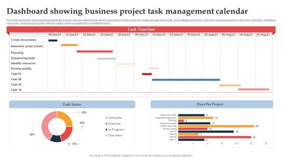 Dashboard Showing Business Project Task Management Calendar Ppt File Example File PDF Dashboard Showing Business Project Task Management Calendar Ppt File Example File PDF