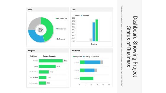 Dashboard Showing Project Status Of Business Ppt PowerPoint Presentation Infographics Graphics Download PDF