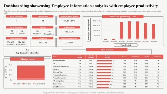 Dashboarding Showcasing Employee Information Analytics With Employee Productivity Slides PDF
