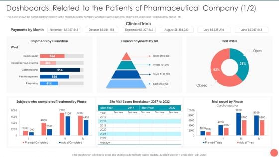 Dashboards Related To The Patients Of Pharmaceutical Company Tactics To Achieve Sustainability Mockup PDF