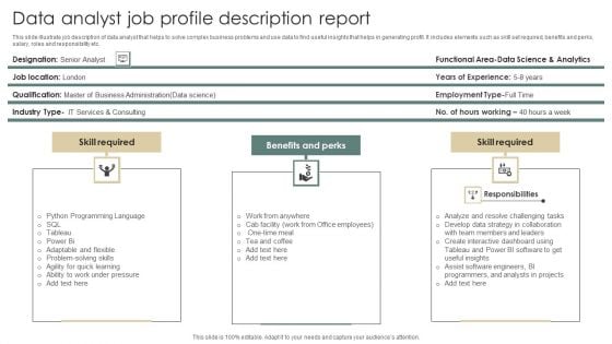 Data Analyst Job Profile Description Report Infographics PDF Data Analyst Job Profile Description Report Infographics PDF