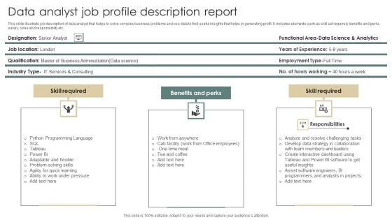 Data Analyst Job Profile Description Report Infographics PDF