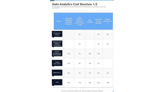 Data Analytics Cost Structure One Pager Sample Example Document